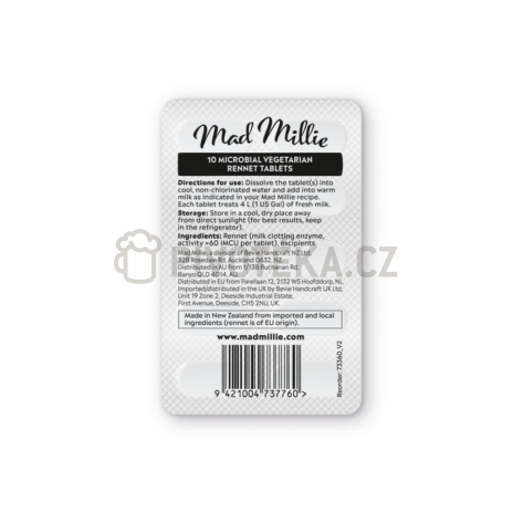 Mad Millie - vegetariánské syřidlo na výrobu sýrů, 10 tablet